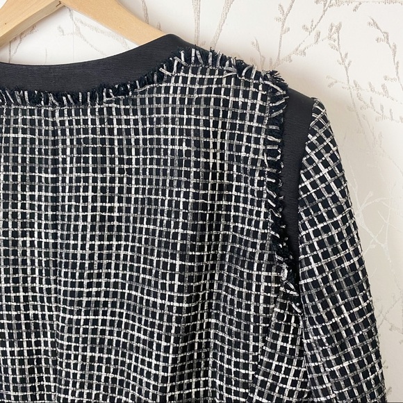 LAFAYETTE 148 NEW YORK Black Textured Tweed Grid Fringe Blazer Jacket 14 office - Picture 6 of 16